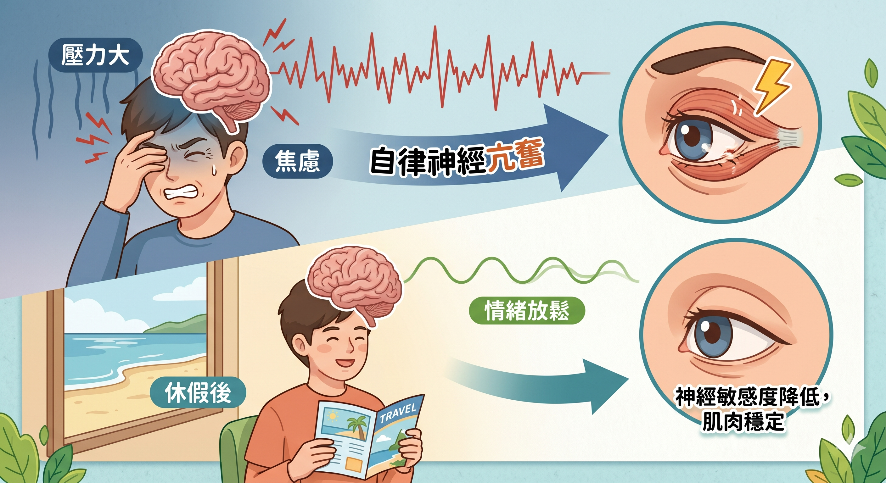 壓力與情緒緊繃，也會影響眼皮跳動